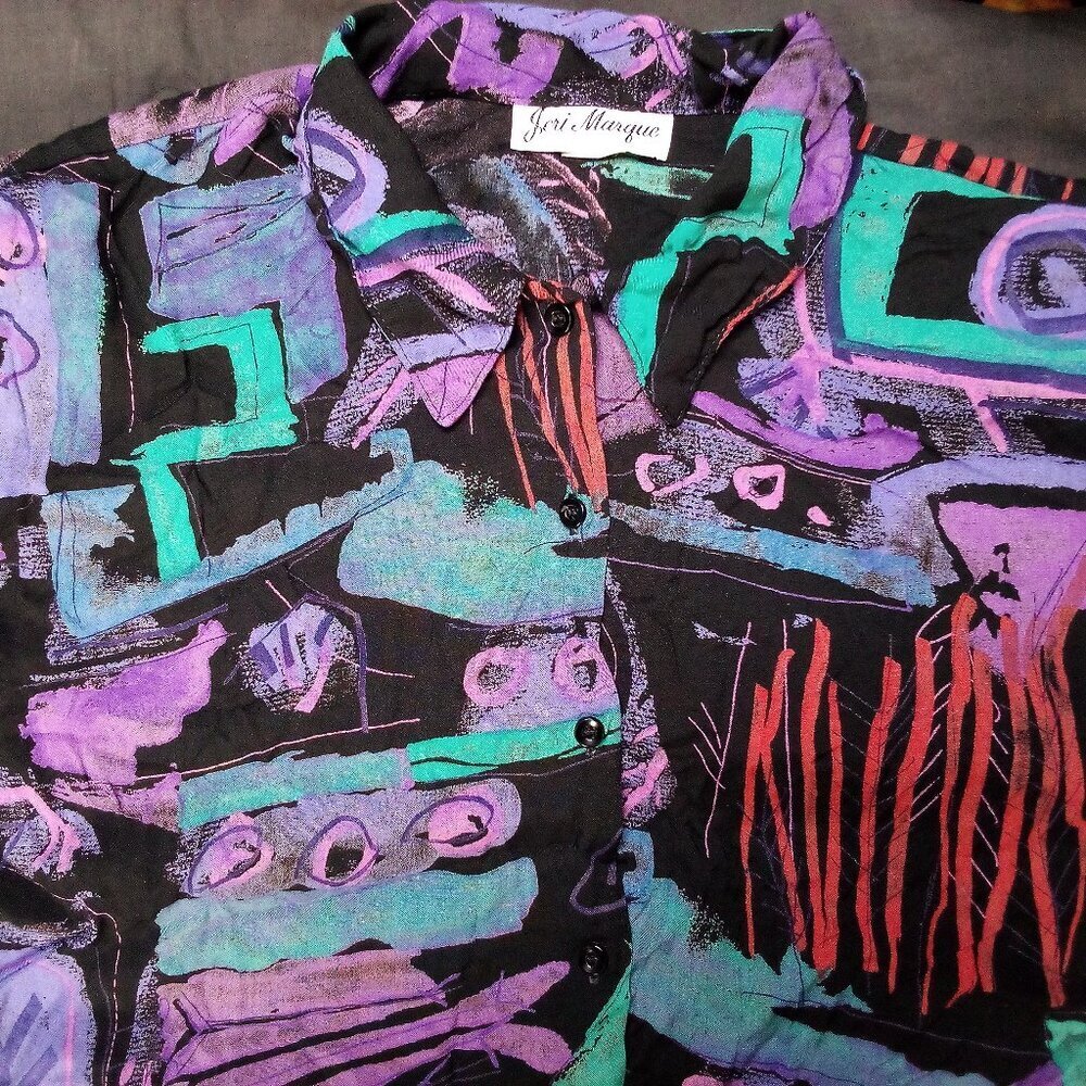 Vintage Jeri Marque Abstract Strokes Button Shirt